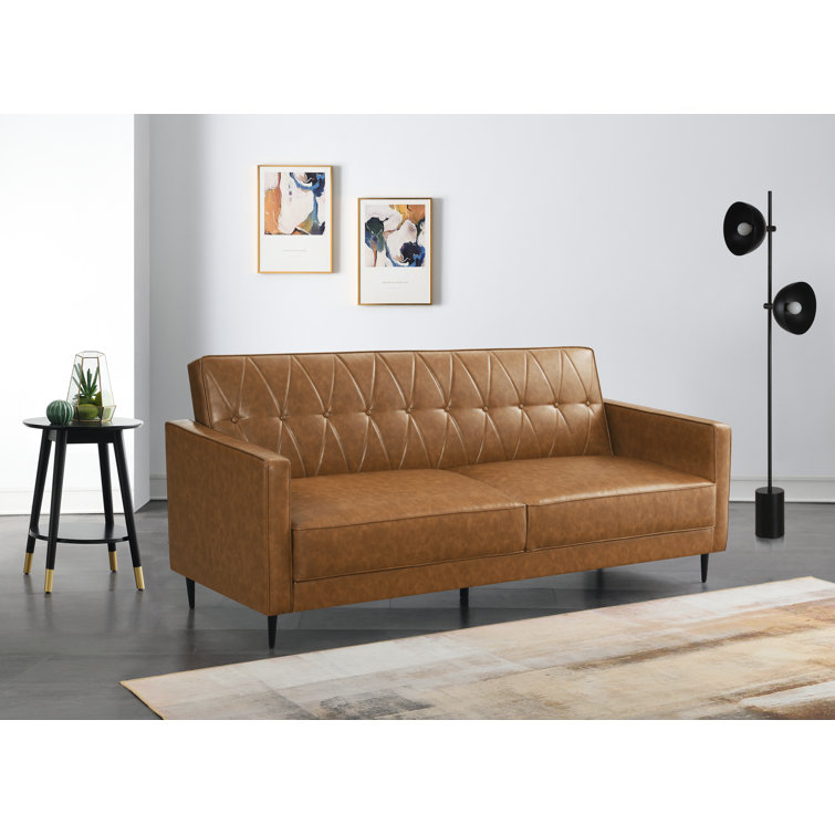 Tan leather pull on sale out couch